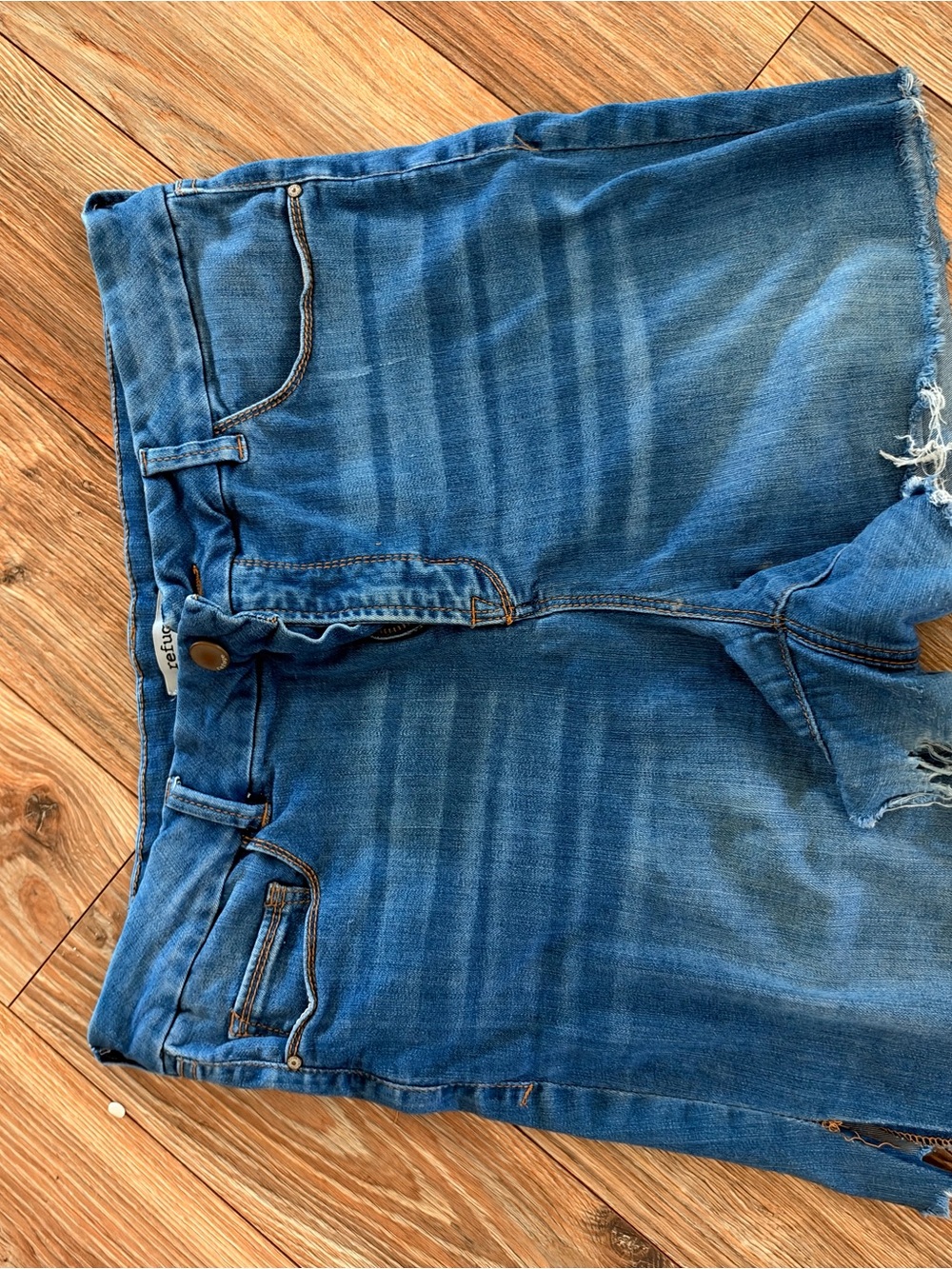 refuge Women's Blue Distressed Denim Shorts